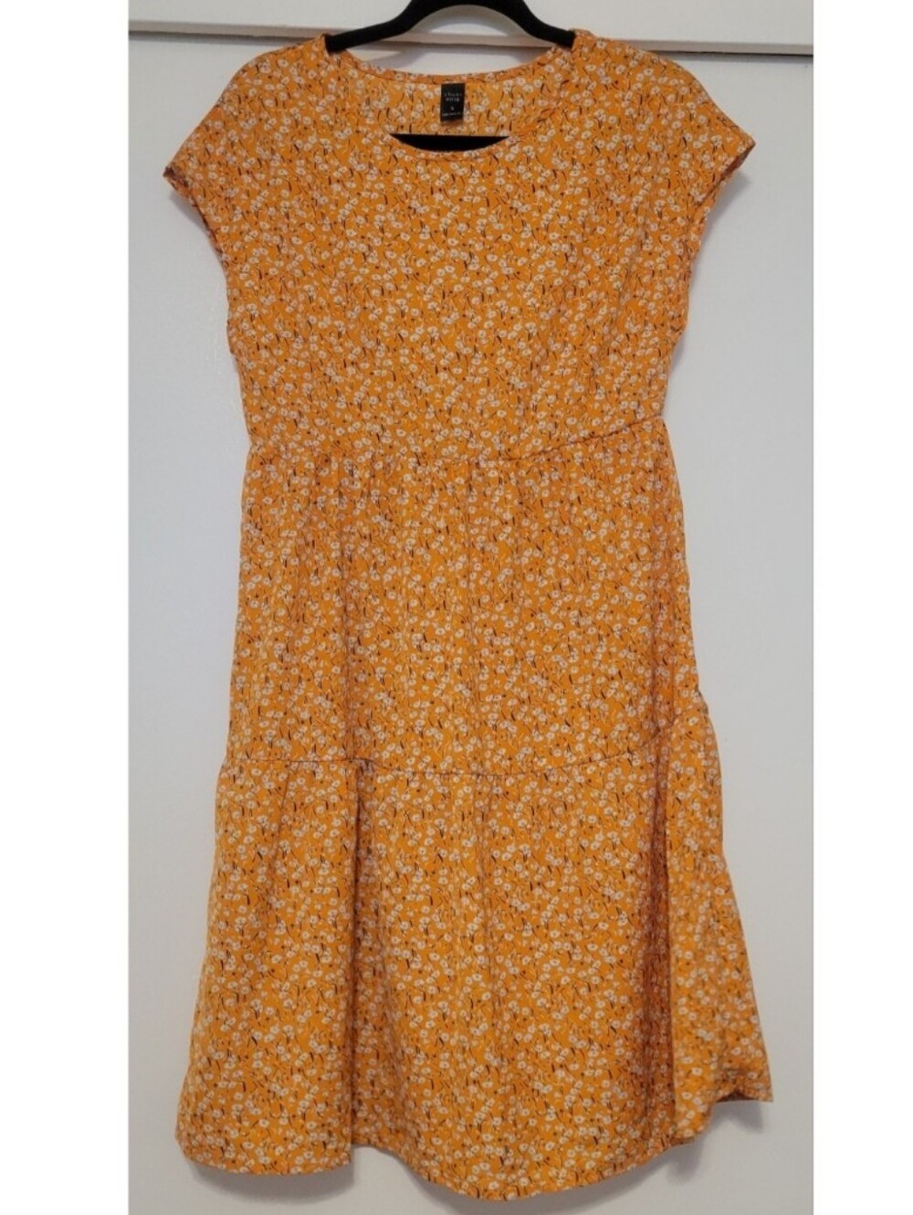 Emery Rose Womens Small Orange Floral Tiered Dress Short Sleeve Boho